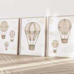Baby Nursery Air Balloon Cloud Prints - A4 Or A3 Size Stars Boy Girl Wall Art Unisex Neutral Beige Natural Boho - thumbnail 3