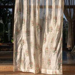 Peach & Green Dewdrop Blockprint Maheshwari Silk Curtain, Curtains, Living Room Door Grommet Panels Drapes - thumbnail 1