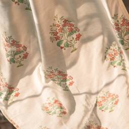 Peach & Green Dewdrop Blockprint Maheshwari Silk Curtain, Curtains, Living Room Door Grommet Panels Drapes - thumbnail 3
