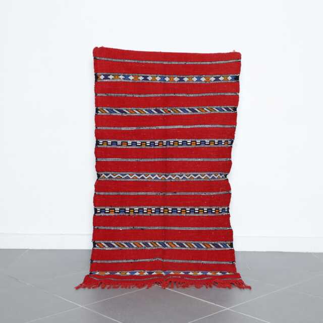 Handwoven Moroccan Berber Rug 3x5 Ft Red Striped Wool Kilim - image 1