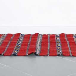 Handwoven Moroccan Berber Rug 3x5 Ft Red Striped Wool Kilim - thumbnail 2