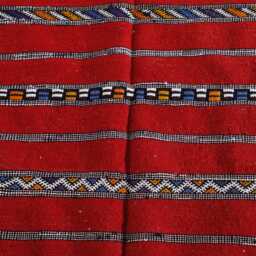 Handwoven Moroccan Berber Rug 3x5 Ft Red Striped Wool Kilim - thumbnail 4