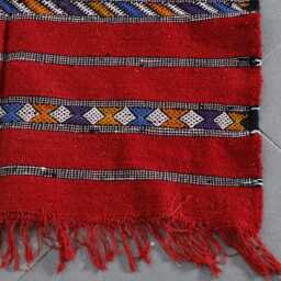 Handwoven Moroccan Berber Rug 3x5 Ft Red Striped Wool Kilim - thumbnail 3