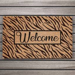 Tiger Print Coir Doormat - Welcome Animal Design - thumbnail 1