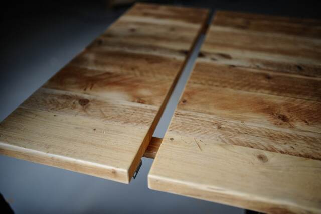 Expandable Reclaimed Wood Dining Table Industrial Steel Legs, Custom Size - image 1