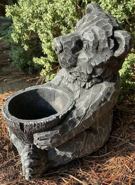 stone Garden Detailed Bear Planter Plant Pot Black & White Ornament Gift - image 1