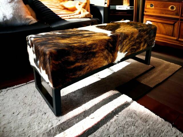 Custom Made Cowhide & Steel Bench, For Entryway Bedroom End-Of-Bed, Upholstered Footstool - B - Fb - image 1