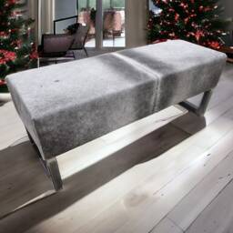 Custom Made Cowhide & Steel Bench, For Entryway Bedroom End-Of-Bed, Upholstered Footstool - B - Fb - thumbnail 3