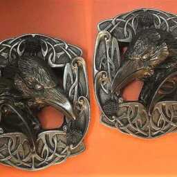 Hugin & Munin Raven Celtic Wall Plaque Set, Norse Mythology Decor - thumbnail 2