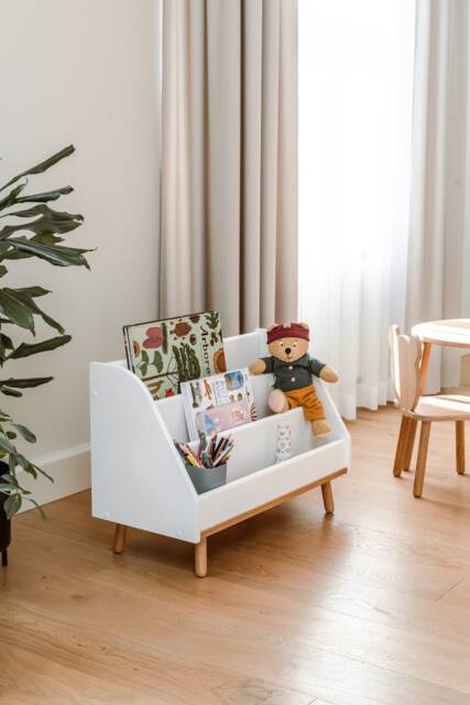 Kids Front Facing Wooden Bookshelf, White Shelf With Hidden Storage - image 1