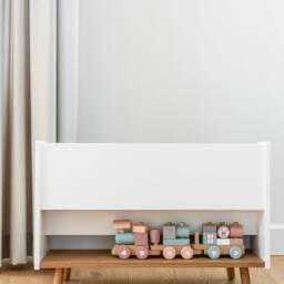 Kids Front Facing Wooden Bookshelf, White Shelf With Hidden Storage - thumbnail 3