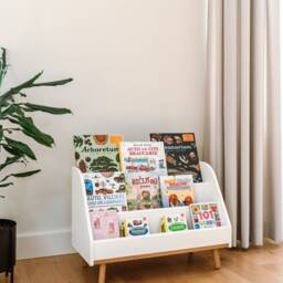 Kids Front Facing Wooden Bookshelf, White Shelf With Hidden Storage - thumbnail 2
