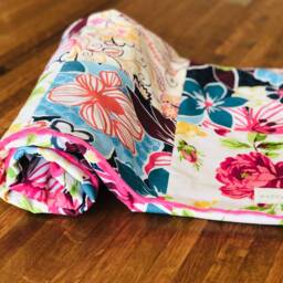 Cuddly Minky Patchwork Blanket For Baby Girl - Bold Bright Boho Floral in Pinks & Blues - thumbnail 3