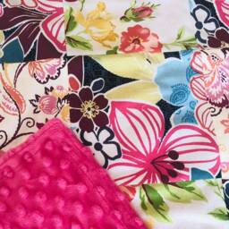 Cuddly Minky Patchwork Blanket For Baby Girl - Bold Bright Boho Floral in Pinks & Blues - thumbnail 4