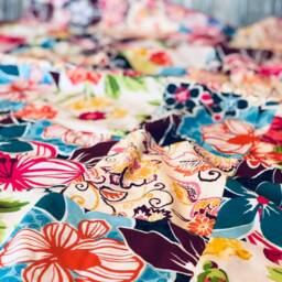 Cuddly Minky Patchwork Blanket For Baby Girl - Bold Bright Boho Floral in Pinks & Blues - thumbnail 1