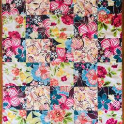 Cuddly Minky Patchwork Blanket For Baby Girl - Bold Bright Boho Floral in Pinks & Blues - thumbnail 2