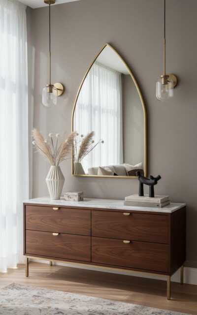 Arched Brass Modern Mirror - Elegant Pointed Arch Vanity - image 1