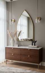 Arched Brass Modern Mirror - Elegant Pointed Arch Vanity