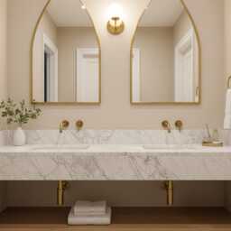 Arched Brass Modern Mirror - Elegant Pointed Arch Vanity - thumbnail 2
