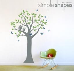 Tree With Two Owls & Butterflies Decal Set - Nursery Vinyl Wall - thumbnail 2