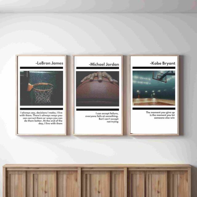 Basketball Quote Prints Set Of 3 Motivational Posters, Wall Art Print, Gift For Men, Boyfriend, Sports Lovers, Gym Decor, Christmas - image 1
