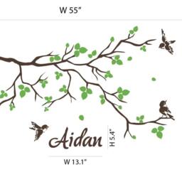 Spring Tree Branch With Birds & Leaves Wall Sticker Decals Home Decor Custom Name By Decalisland - Stylish Modern Sd 062 - thumbnail 3