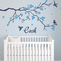 Spring Tree Branch With Birds & Leaves Wall Sticker Decals Home Decor Custom Name By Decalisland - Stylish Modern Sd 062 - thumbnail 2