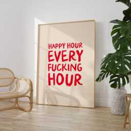 Happy Hour Print - Kitchen Natural & Black Wall Art Bar Sign Funny Cocktail Poster - thumbnail 3