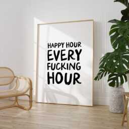 Happy Hour Print - Kitchen Natural & Black Wall Art Bar Sign Funny Cocktail Poster - thumbnail 2