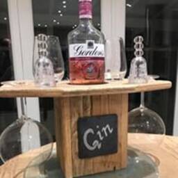 Table Top Gin Bar Solid Wood With Chalkboard Slate Personalised - Takes 2 Hanging Glasses & Bottle Holder, Butlers - thumbnail 3