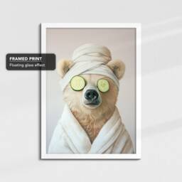 Bear Beauty Care Towel Bath Tub Framed Poster Print & Canvas Wall Decor Art Painting Bedroom Home Bathroom Funny Animal Lover Gift - thumbnail 3