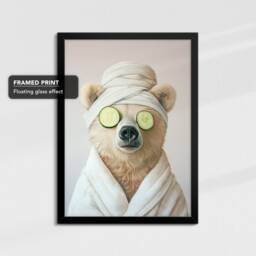 Bear Beauty Care Towel Bath Tub Framed Poster Print & Canvas Wall Decor Art Painting Bedroom Home Bathroom Funny Animal Lover Gift - thumbnail 2
