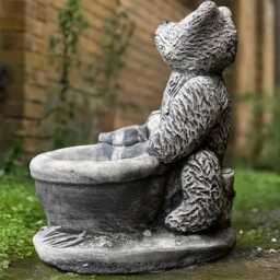 Bear With Flower Pot Statue Concrete Teddy Bear Sculpture Outdoor Figurine Stone Animal Ornament Lawn Handmade Art Gift - thumbnail 3