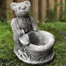 Bear With Flower Pot Statue Concrete Teddy Bear Sculpture Outdoor Figurine Stone Animal Ornament Lawn Handmade Art Gift - thumbnail 1