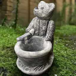 Bear With Flower Pot Statue Concrete Teddy Bear Sculpture Outdoor Figurine Stone Animal Ornament Lawn Handmade Art Gift - thumbnail 2