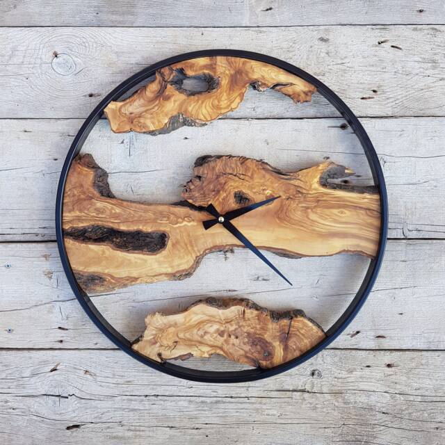 Custom Olive Wood & Metal Wall Clock Rustic Farmhouse Decor - image 1