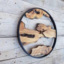 Custom Olive Wood & Metal Wall Clock Rustic Farmhouse Decor - thumbnail 2