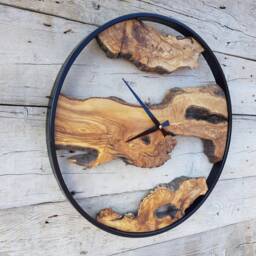 Custom Olive Wood & Metal Wall Clock Rustic Farmhouse Decor - thumbnail 3