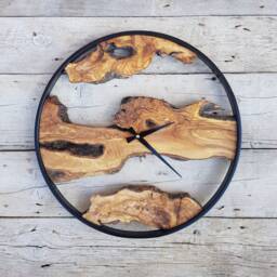 Custom Olive Wood & Metal Wall Clock Rustic Farmhouse Decor