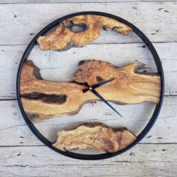 Custom Olive Wood & Metal Wall Clock Rustic Farmhouse Decor - thumbnail 4