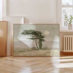 Cypress Tree Poster, Moon Landscape Print, Neutral Wall Art, Paper - thumbnail 4