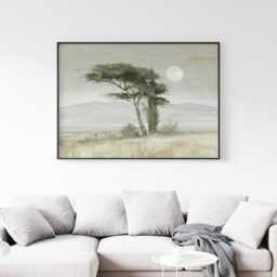 Cypress Tree Poster, Moon Landscape Print, Neutral Wall Art, Paper - thumbnail 3