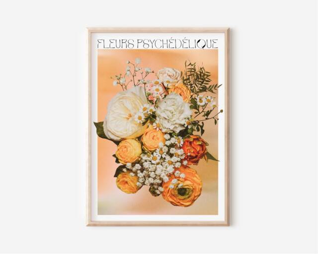 Psychedelic Fleurs Print - Retro Bright Floral Print, 60S 70S Aesthetic, Les Fleurs, Bohemian, Home Wall Art, Flower Boho Hippie - image 1