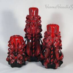 Red & Black Hand Carved Candle Set Unique Paraffin Wax Gift - thumbnail 2