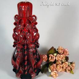 Red & Black Hand Carved Candle Set Unique Paraffin Wax Gift - thumbnail 3