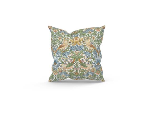 William Morris Strawberry Thief Sky Cushion, Modern Home Decor, Birds & Flowers Themed - image 1