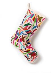 Handcrafted Otomi Christmas Stocking - Mexican Embroidered Cotton For Rainbow Contact Me