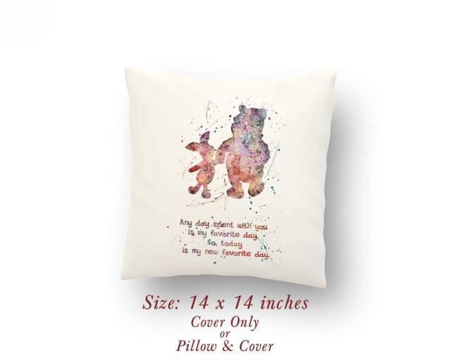 Winnie-The-Pooh & Piglet Quote Watercolor Pillow Cover Or Cushion Size 14