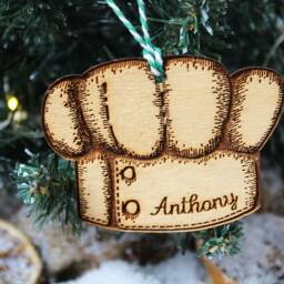 Personalised Cooking Christmas Ornament Chef Hat Foodie Wood Custom Bauble Laser Engraved Rustic Wooden Name Personalise Decoration Irish - thumbnail 2