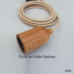 Plug in Pendant Light - Wood Hanging Fabric Cable Wall Cord & Oak Style Wooden Lamp Holder Modern Minimal Reading Ambient Mood Lighting - thumbnail 1